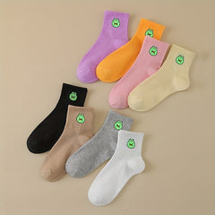8 Pairs Frog Print & Funny Mid Tube Socks Women's Stockings