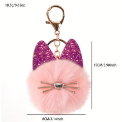 Cat Pom Pom Keychain Faux Fur Fluffy Keyring Car Purse Bag Pendant
