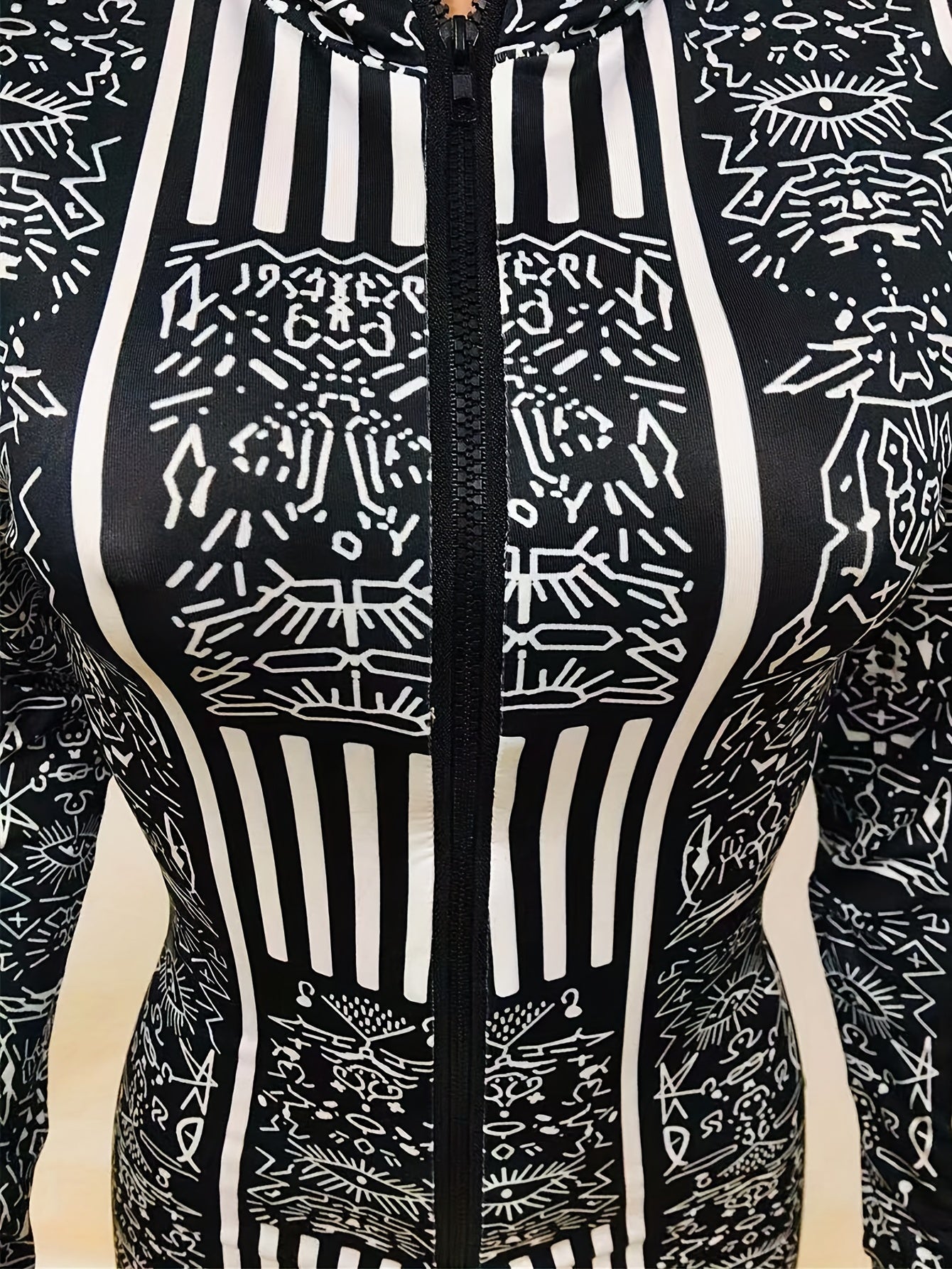 Striped Zip Up Slim Jumpsuit Long Sleeve Women's Clothing