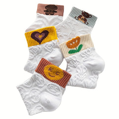 5 Pairs Cartoon Print Socks & 3D Textured Short Socks Women's Stockings