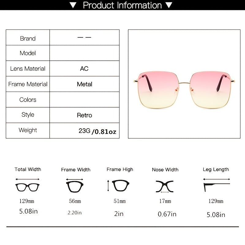 Vintage Oversize Square Sunglasses UV Protection Gradient Lens
