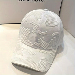 Rhinestone Decor Adjustable Baseball Cap Solid Cotton Sunscreen Dad Hats