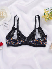  Butterfly Print Lace Bow Knot Hook & Eye Bra