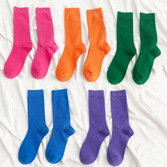 5 Pairs Crew Socks Cotton Solid Women's Stockings
