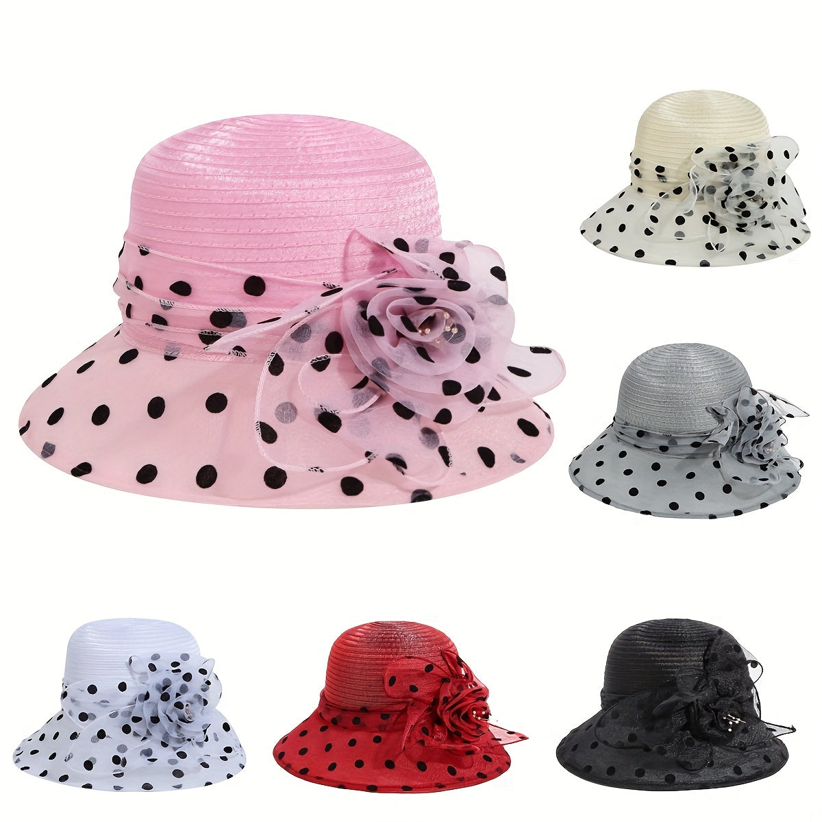 Polka Dot Print Bucket Hat Mesh Breathable Sun Hat for Women