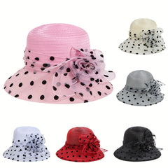 Polka Dot Print Bucket Hat Mesh Breathable Sun Hat for Women