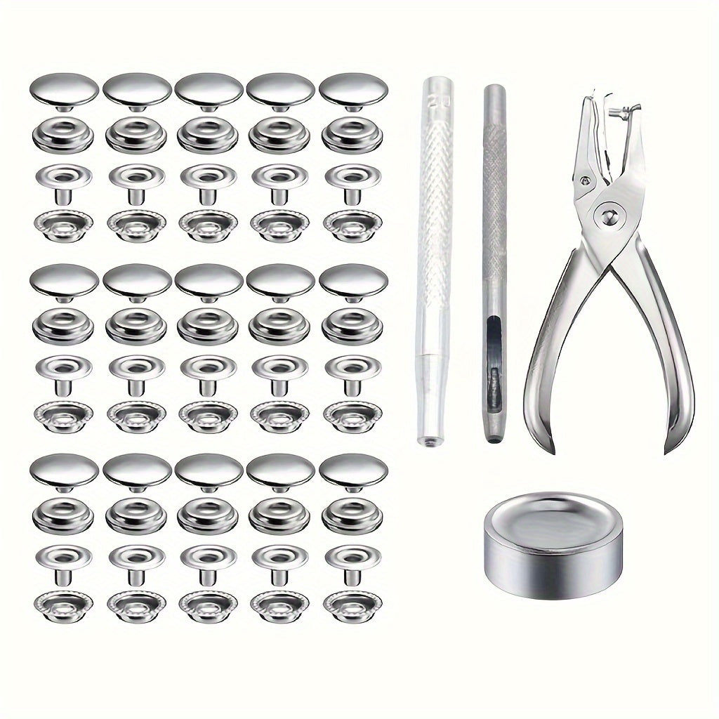 50pcs Stainless Steel Snap Fastener Kit with Pliers - Heavy Duty Snap Button