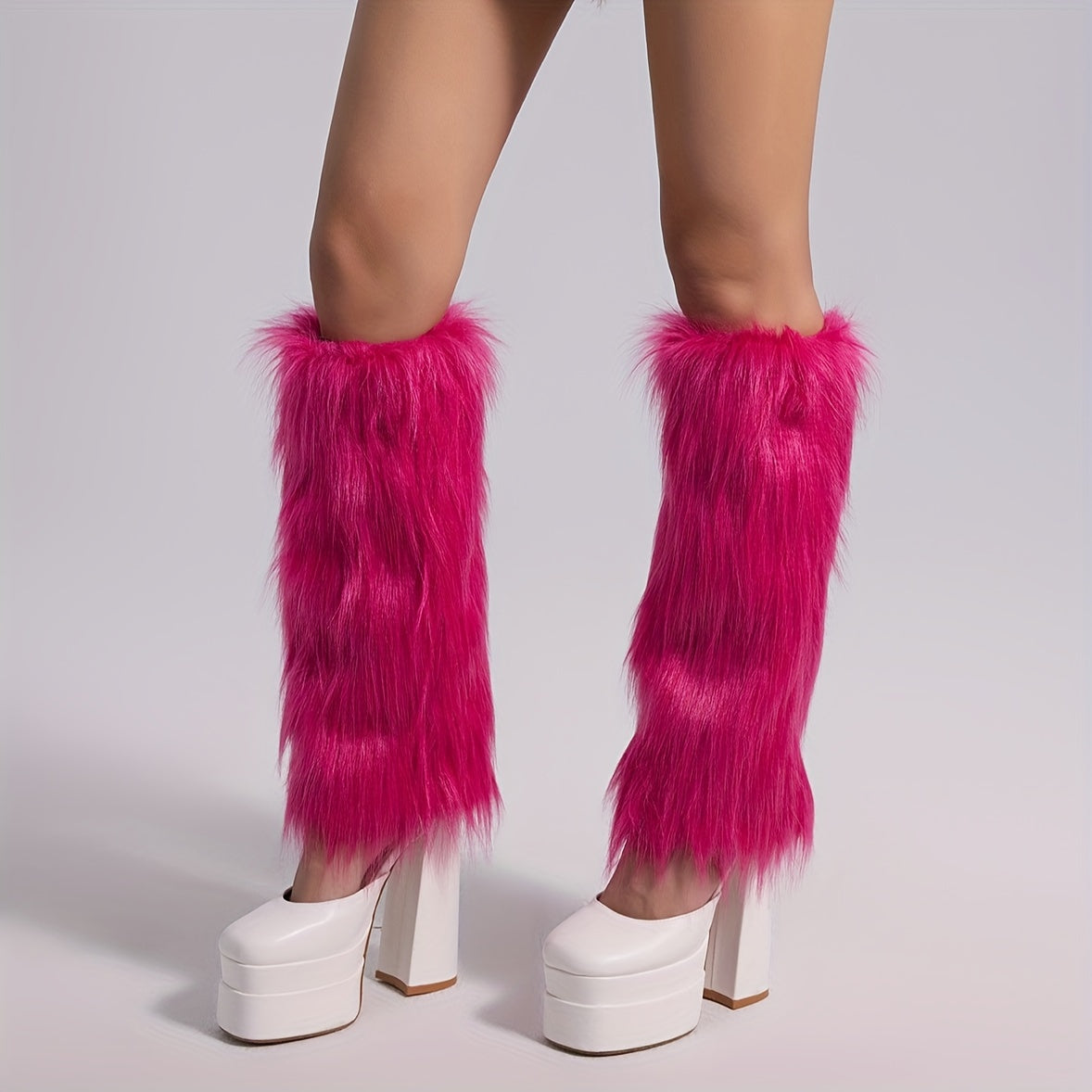 Solid Fuzzy Leg Warmers Knee High Socks Women's Stockings