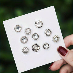 Faux Pearl Rhinestone Button Brooch Safety Pin for Women's Clothing