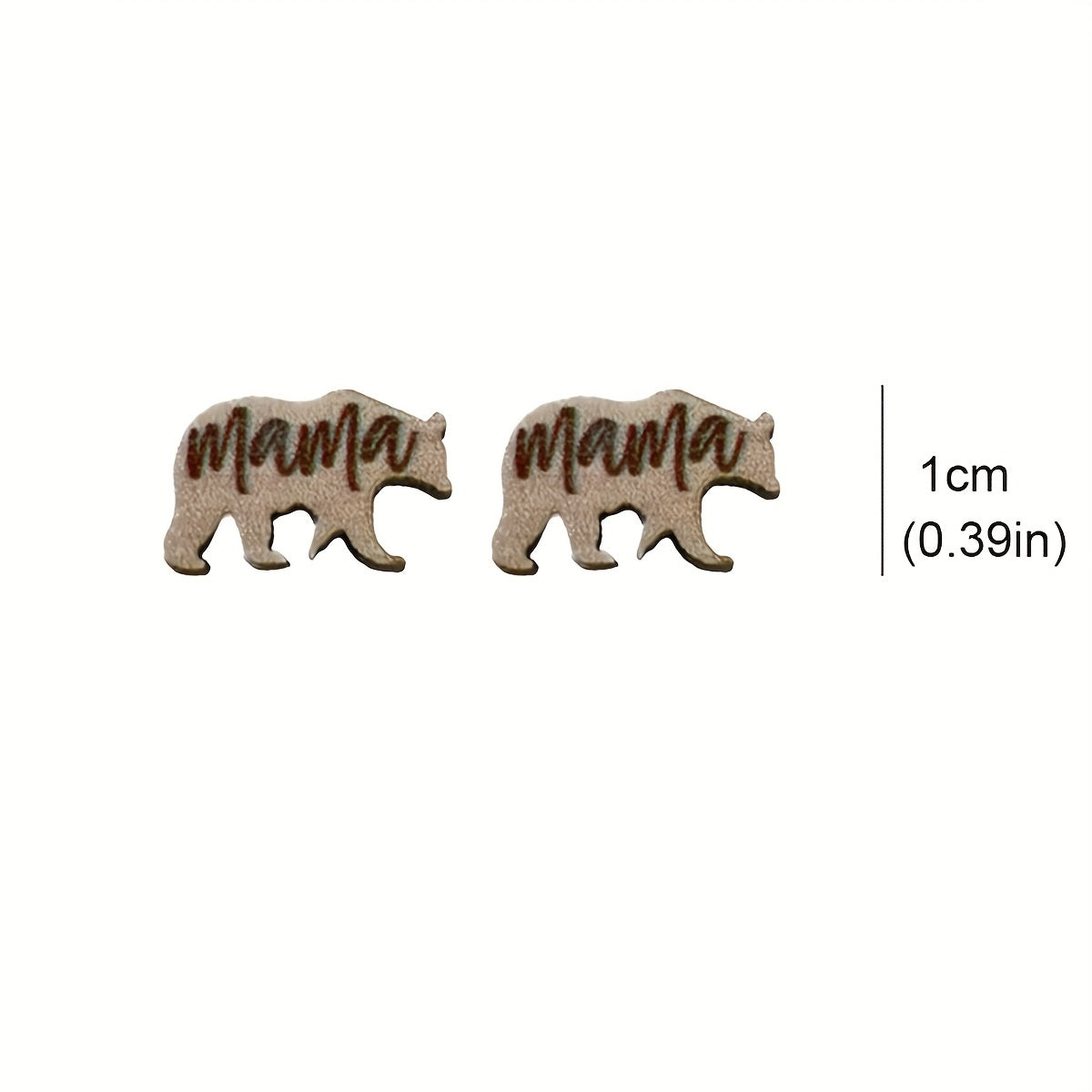 Vintage Wooden MAMA Stud Earrings Bear Elephant Cat's Paw Jewelry