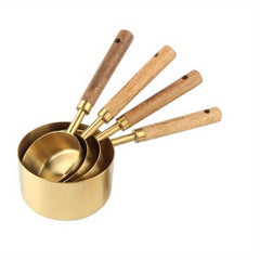 8pcs Golden Measuring Cup Set & Spoon with Wood Handle