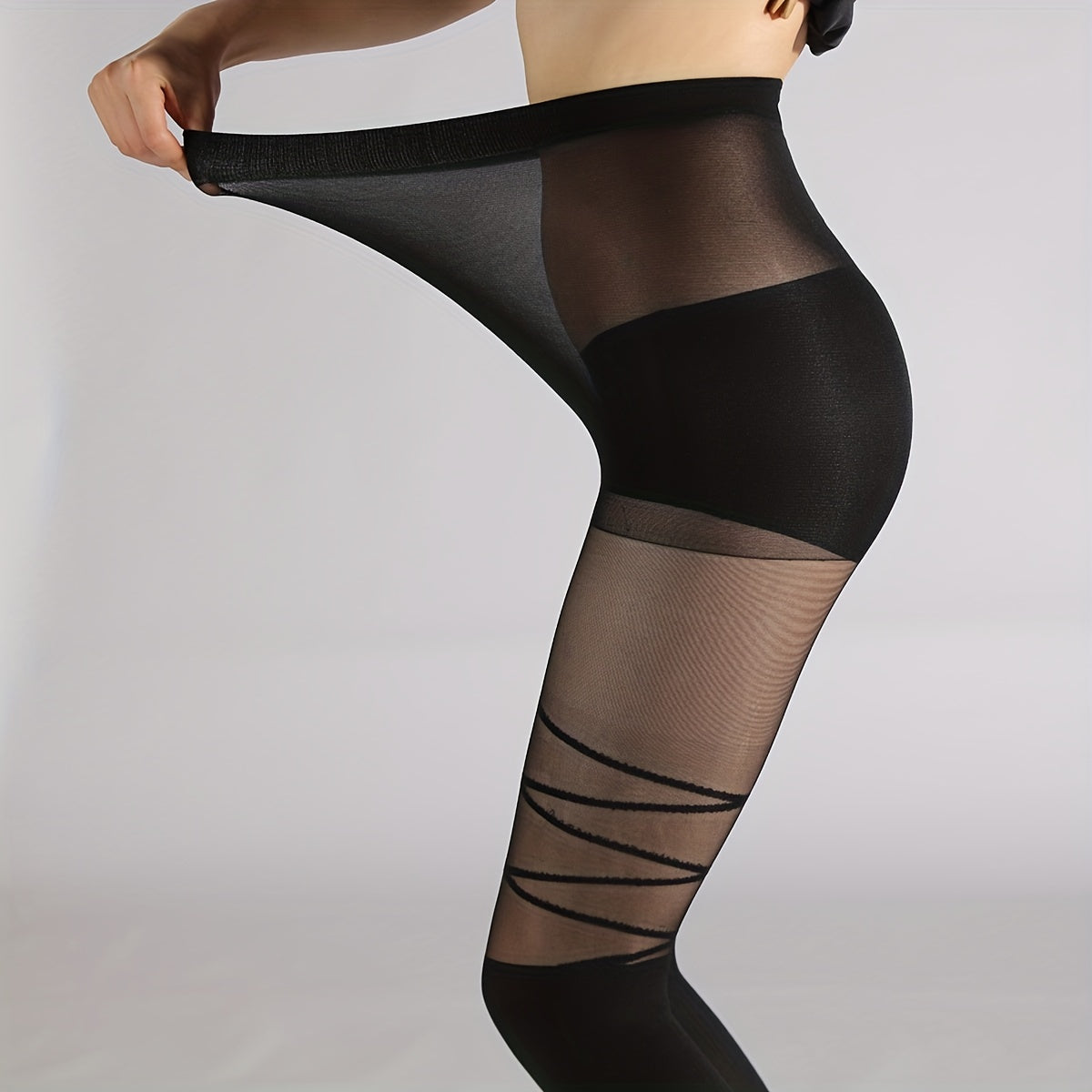 Criss Cross Pattern Pantyhose High Waist Slim Footed Stockings