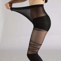 Criss Cross Pattern Pantyhose High Waist Slim Footed Stockings