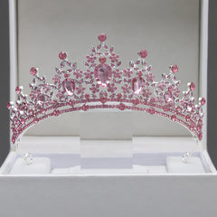 Yabeni Pink Crown Hair Accessory with Rhinestones for Wedding Party