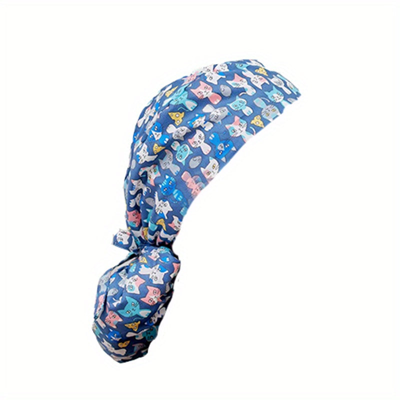  Ponytail Work Cap Casual Scrub Cap For Long Hair Printed Beanie Nurse