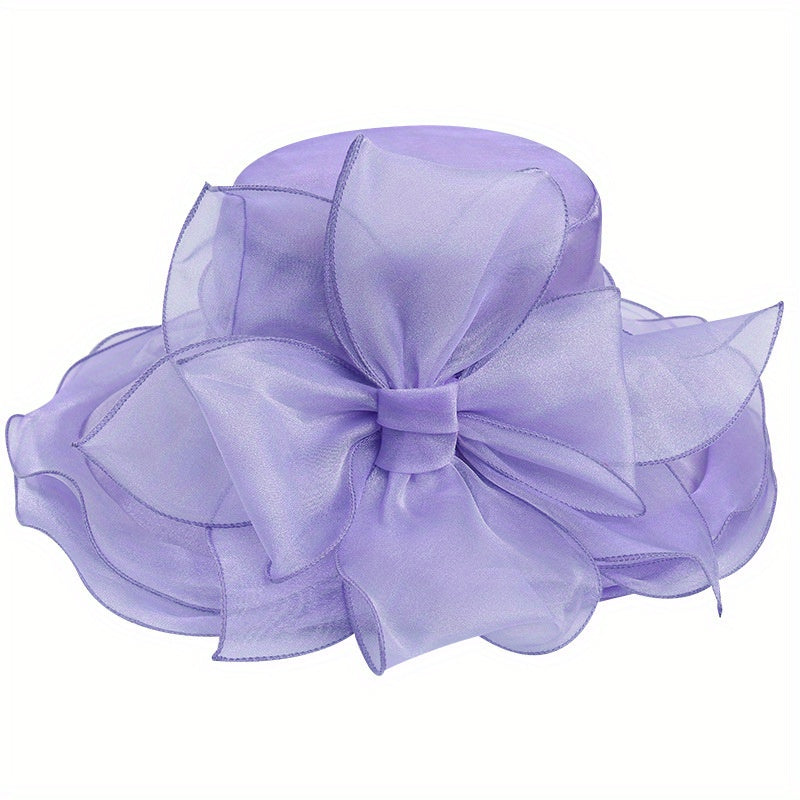 Vintage Organza Sun Hat Solid Mesh Flower Derby Hat