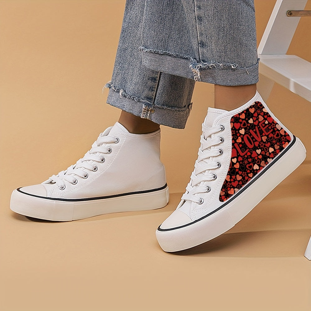 Girls' High Top Heart Pattern Skate Shoes Lace Up Sneakers
