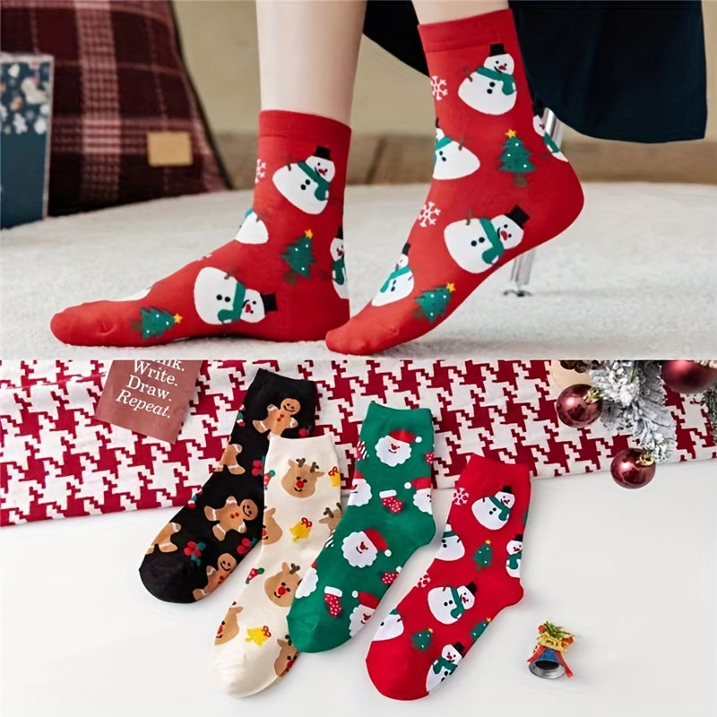4 Pairs Christmas Print Socks Women's Stockings