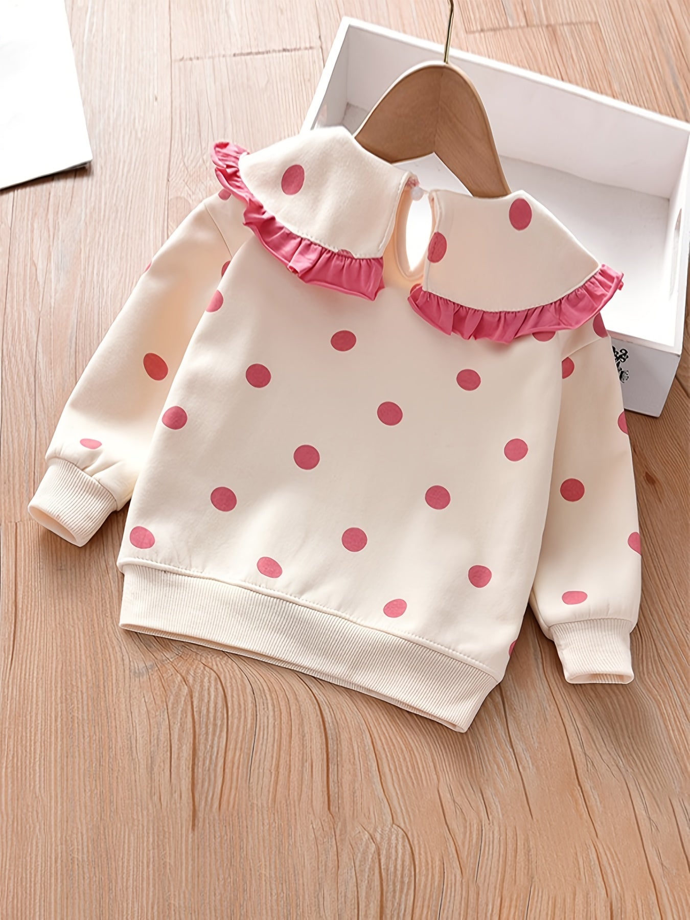 Girls Ruffled Sweatshirt with Polka Dot Print
