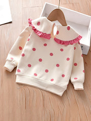Girls Ruffled Sweatshirt with Polka Dot Print