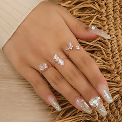 Zircon Butterfly Ring Set Silver Plated Moon Lightning Women's Ring