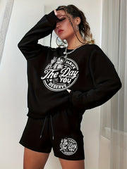  Halloween 2pcs Set Graphic Sweatshirt & Shorts Outfits