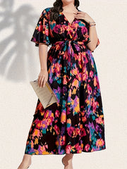  Boho Butterfly Sleeve Maxi Dress With Belt