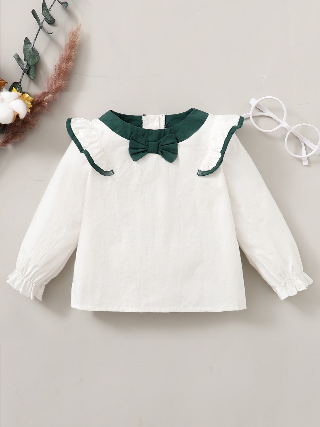 2pcs Girls Ruffled Top & Trousers Set