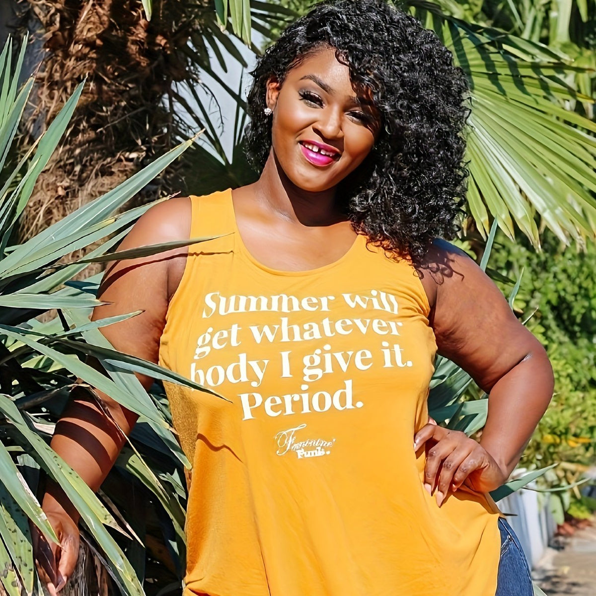  Slogan Print Tank Top Round Neck Casual Medium Stretch