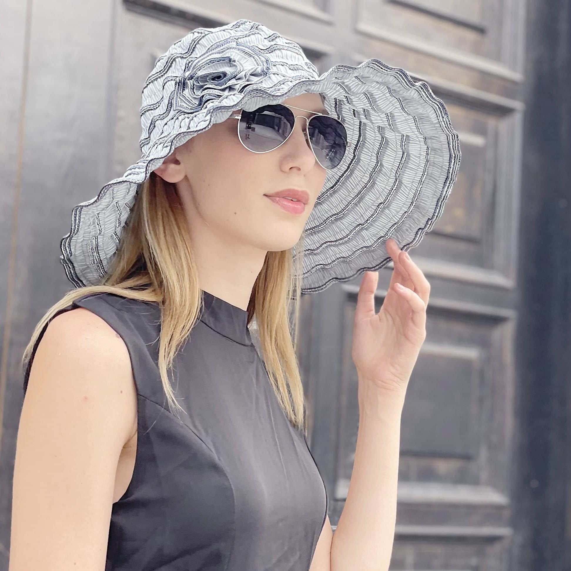 Women Foldable Outdoor Sun Hat Ruffles UV Protection Travel Beach Hat