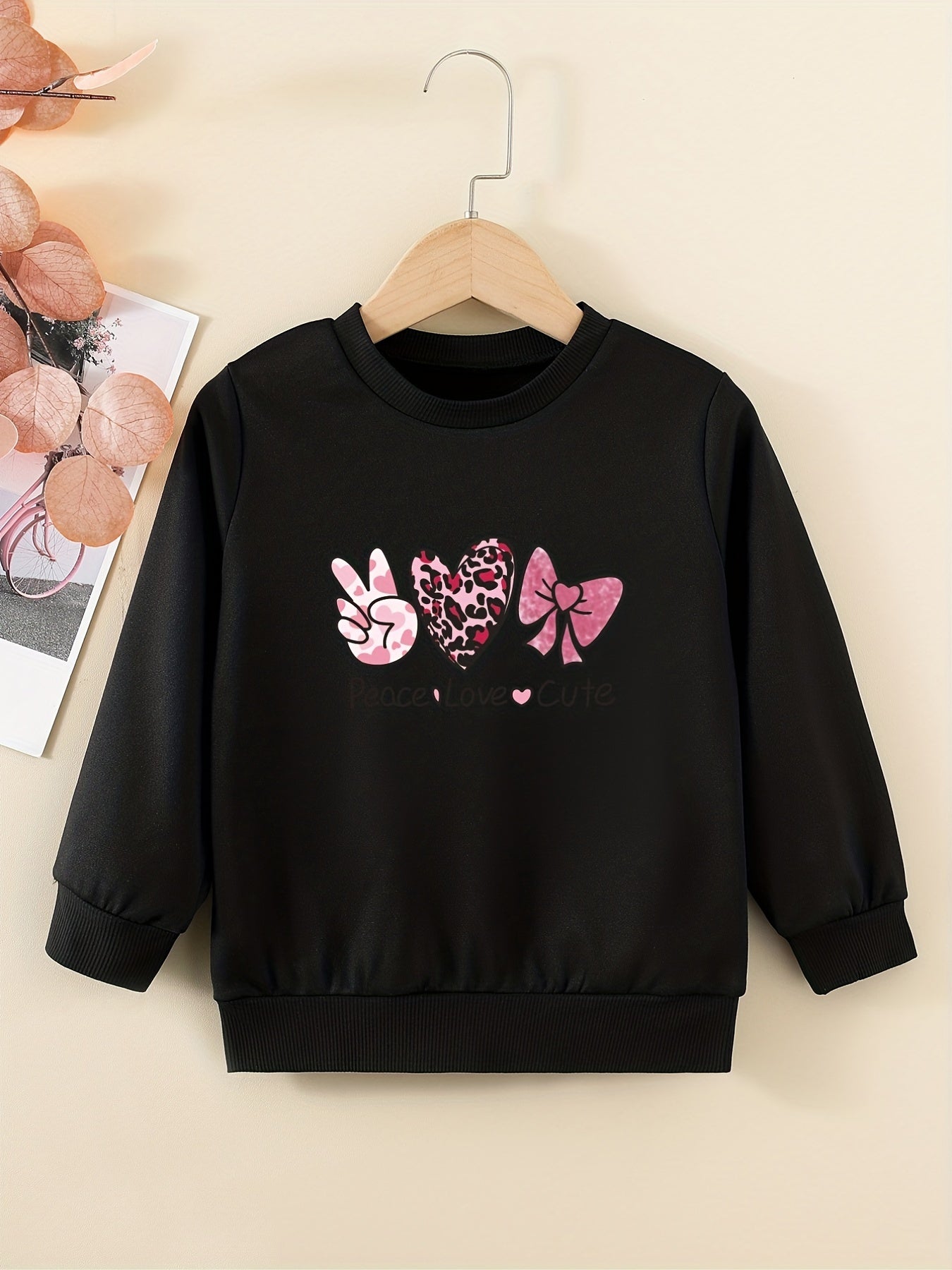 Peace Love And Cute Graphic Sweatshirt For Girls