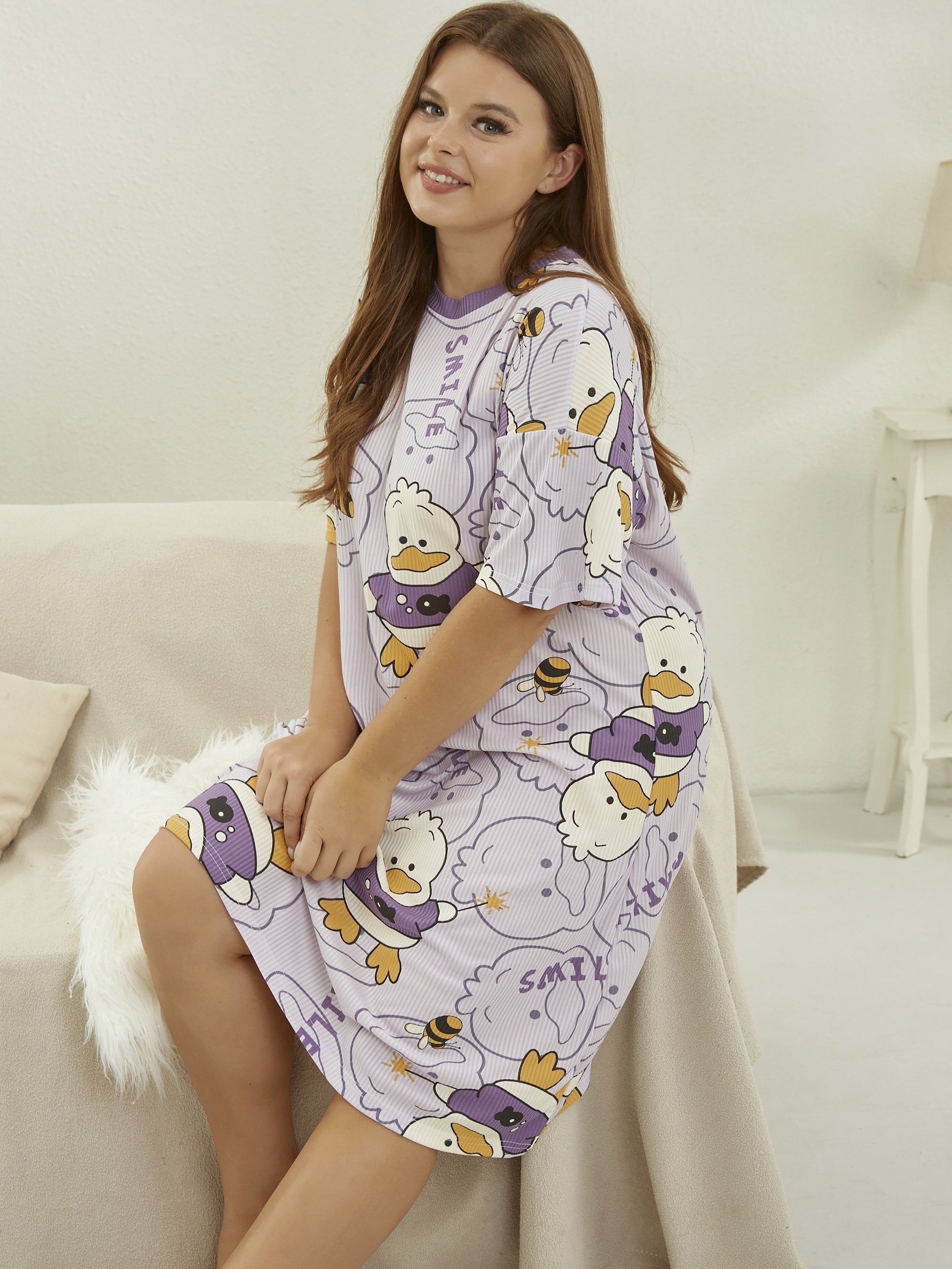  Duck Print Short Sleeve Nightdress