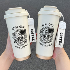 530ml Skeleton Coffee Cup Insulated Stainless Steel Dual Straws Hot & Cold