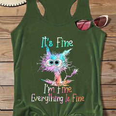 Plus Ombre Cat & Slogan Print Round Neck Vest