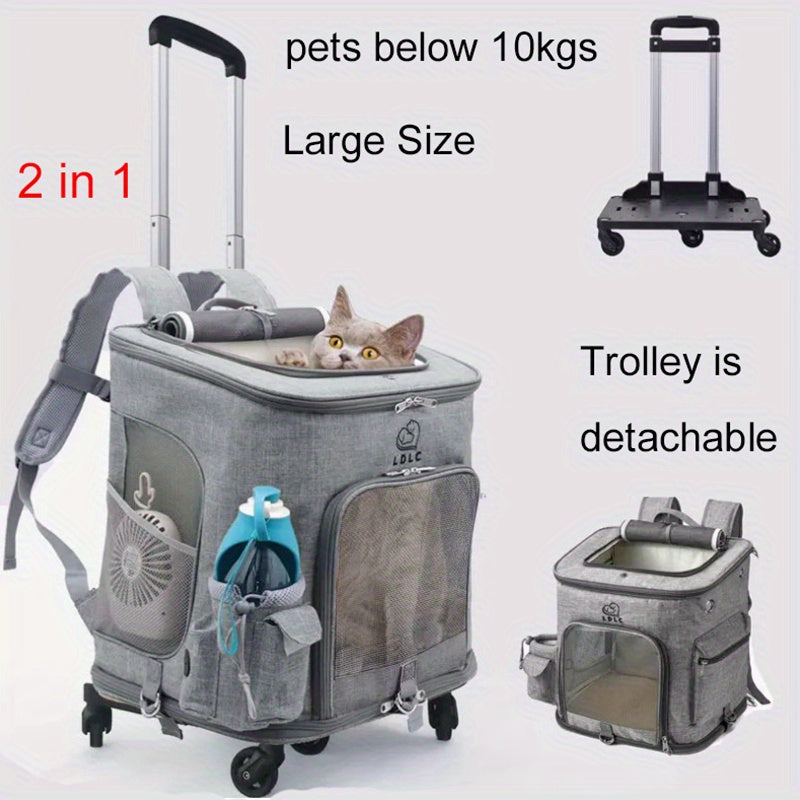 Portable Breathable Pet Backpack Carrier with Wheels