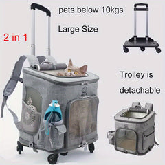 Portable Breathable Pet Backpack Carrier with Wheels