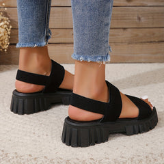 Women's Black Chunky Heel Ankle Strap Sandals