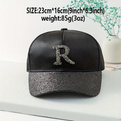 Rhinestone R Sparkle Baseball Cap Vintage Sunscreen Dad Hat