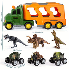 3 Dino Figures & 3 Monster Cars Light & Sound Friction Toy Set