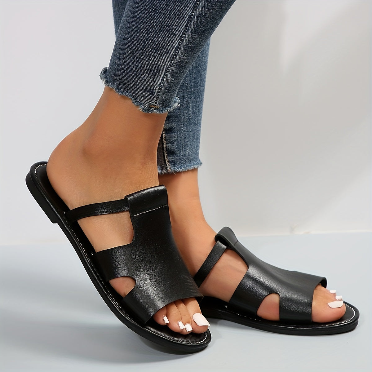 Women's Faux Leather Flat Slide Sandals