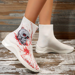 Women's Halloween Skull High Top Sock Shoes Ankle Boots