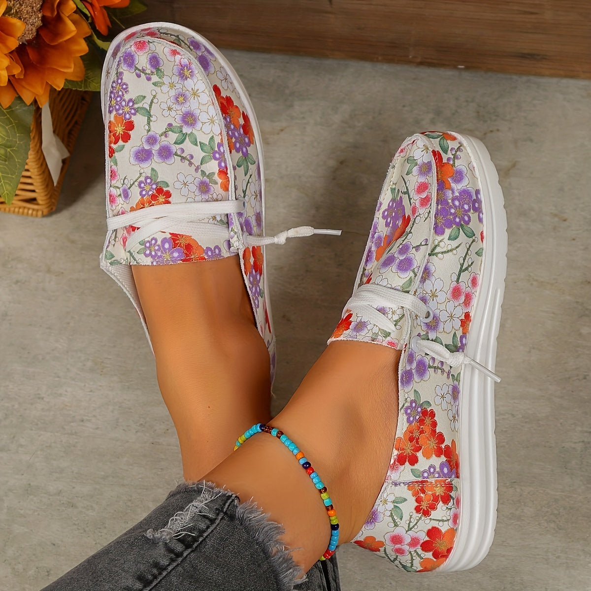 Women's Floral Printed Slip On Canvas Shoes Lightweight Casual Outdoor Shoes