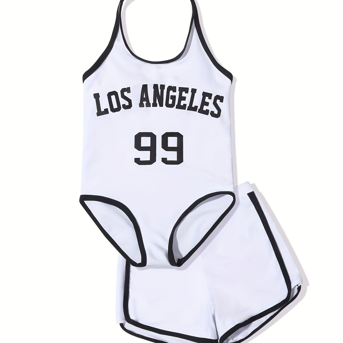 Girls Casual Swimsuit Set - Halter Neck Romper Top Shorts Set for Summer Beach
