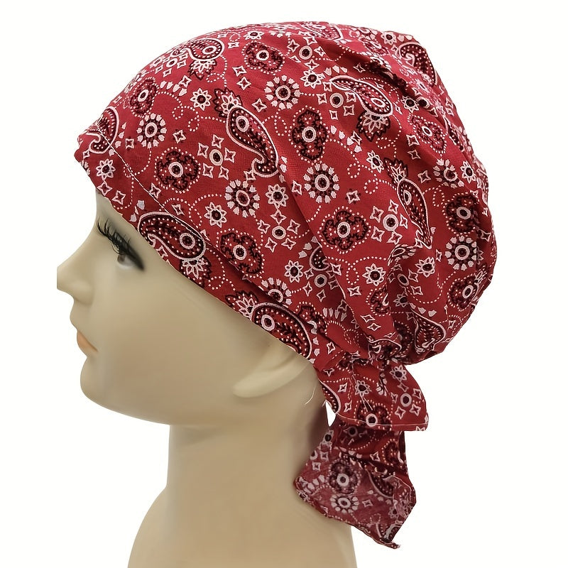 Geometric Paisley Print Turban Breathable Bandana Cotton Lightweight Hijab Hat