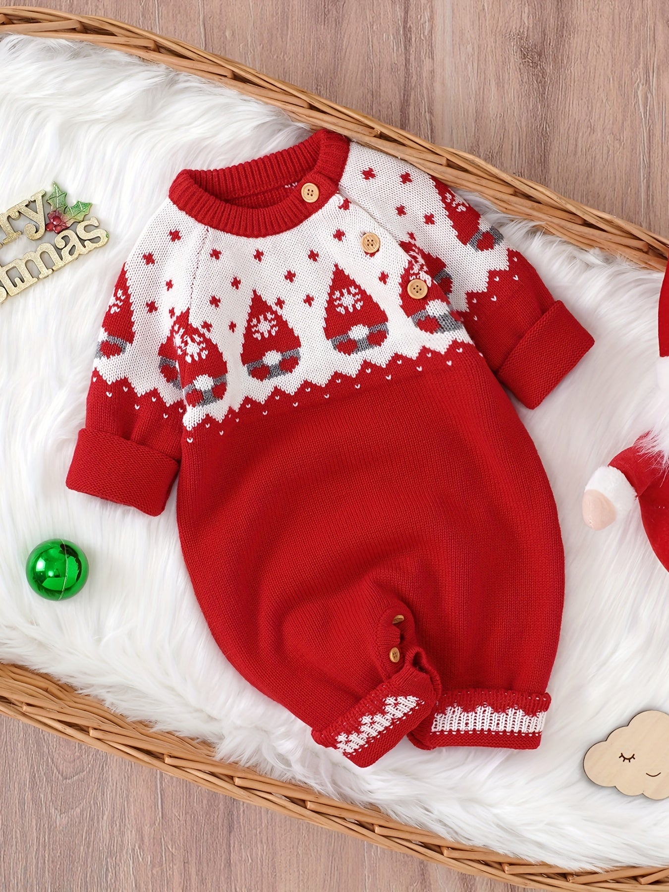 Unisex Baby Christmas Party Knitted Sweater Romper Jumpsuit