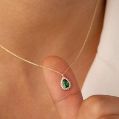 Green Zircon Teardrop Pendant Necklace Women's Accessories Gift