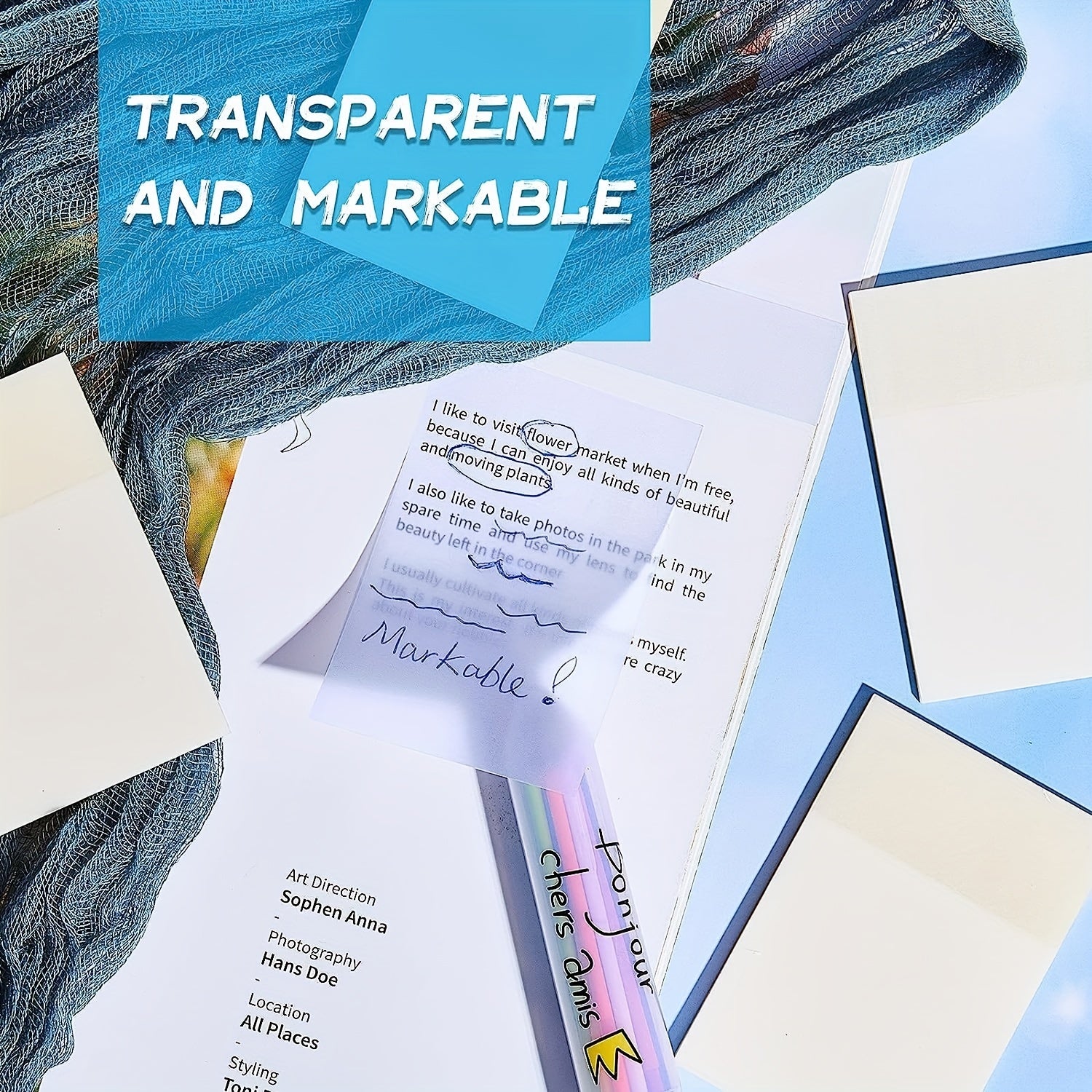 100pcs Transparent Sticky Notes 7.62 x 5.08 cm