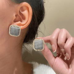 Square Plaid Stud Earrings Alloy Jewelry Daily Wear