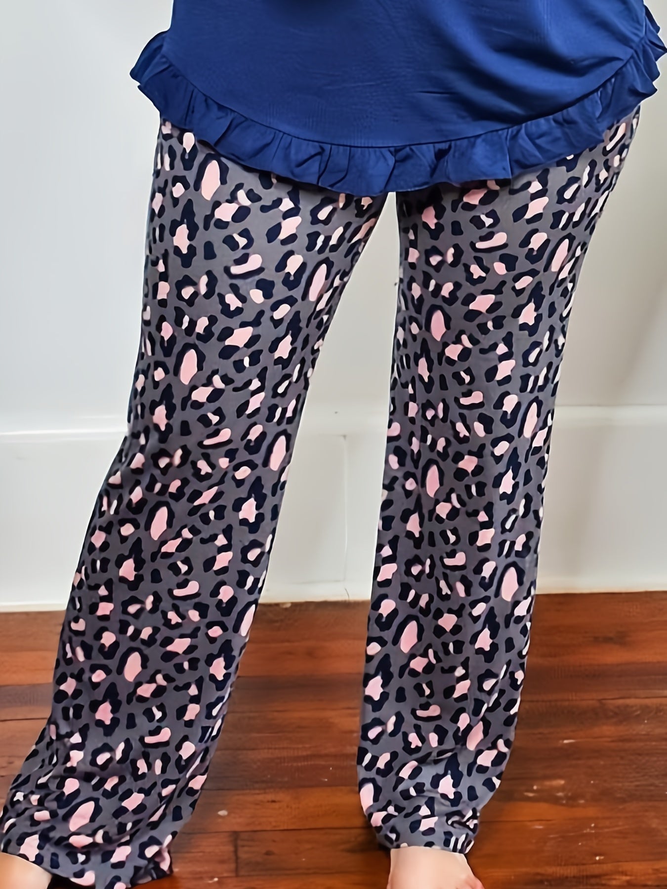  Leopard Print High Rise Drawstring Pants