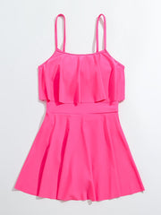 Ruffle Pleated Cami Dress Swimsuit For Girls